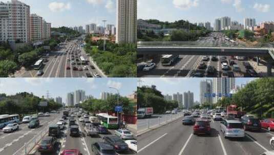 航拍交通早高峰-城市交通拥堵高清在线视频素材下载