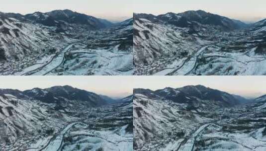 浙西北杭州临安冬季雪景风光4K航拍高清在线视频素材下载