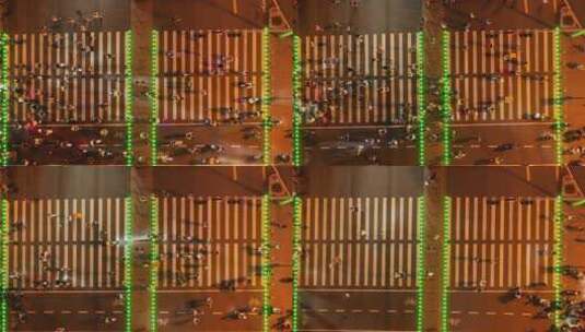 城市夜晚十字路口斑马线人流高清在线视频素材下载