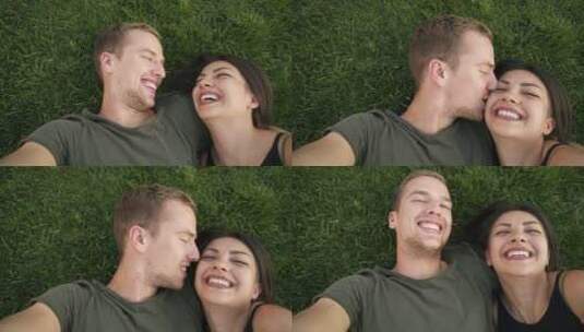 开心的情侣躺在草地上高清在线视频素材下载