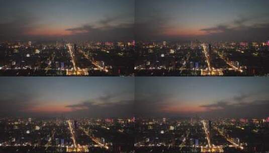 湖南长沙城市夜景火烧云航拍高清在线视频素材下载