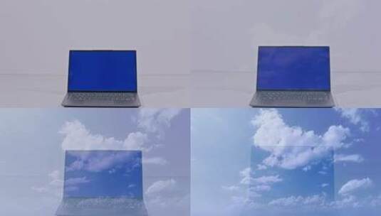 笔记本电脑 蓝天 海浪 克莱因蓝高清在线视频素材下载