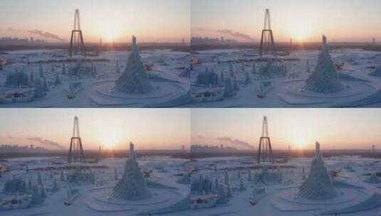 哈尔滨冰雪大世界航拍高清在线视频素材下载