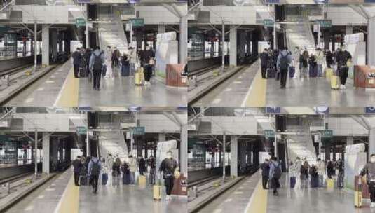 长沙南站高铁站站台旅客等火车高清在线视频素材下载