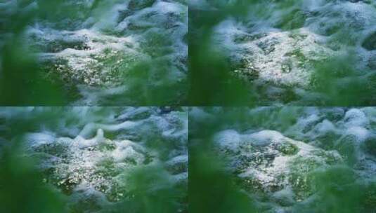 清澈的溪水飞溅在山林间高清在线视频素材下载