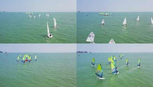 航拍青少年帆船比赛高清在线视频素材下载