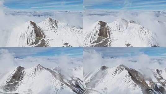 美丽自然风光川西雪山云海夹金山航拍风景高清在线视频素材下载