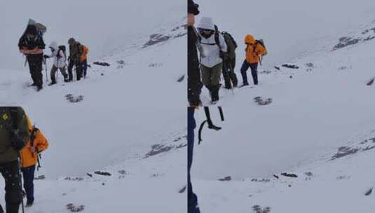 攀登岷山山脉都日峰的登山者在雪中徒步行进高清在线视频素材下载