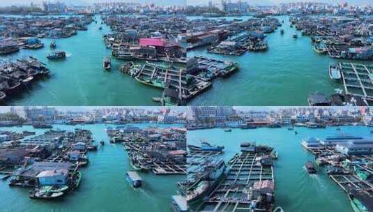 海南陵水黎族自治县疍家渔排航拍特写高清在线视频素材下载