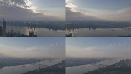 武汉北湖商圈清晨航拍高清在线视频素材下载
