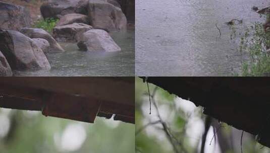 4K雨季雨水从木屋檐滴落升格空镜高清在线视频素材下载