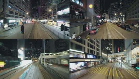 香港叮叮车第一视角夜景延时高清在线视频素材下载