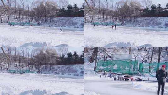 冬季公园滑冰人群高清在线视频素材下载