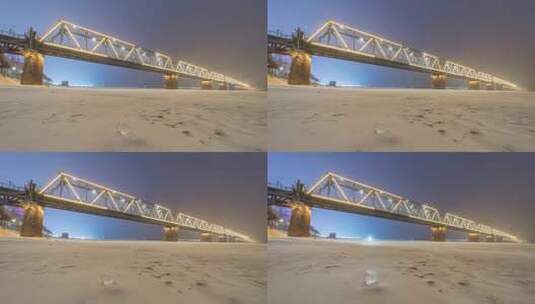 哈尔滨冬季铁路桥延时摄影高清在线视频素材下载