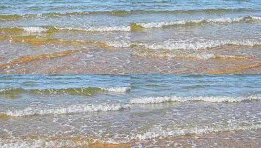 夏天的海边海滩上波浪泛起朵朵浪花慢镜高清在线视频素材下载