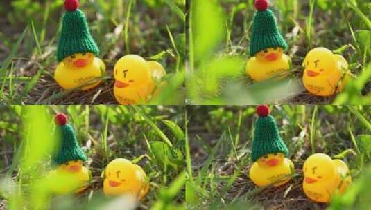 两只黄色的玩具鸭子高清在线视频素材下载