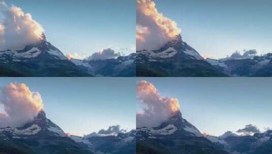 马特宏峰阿尔卑斯山瑞士山脉雪峰滑雪延时日落黄昏高清在线视频素材下载