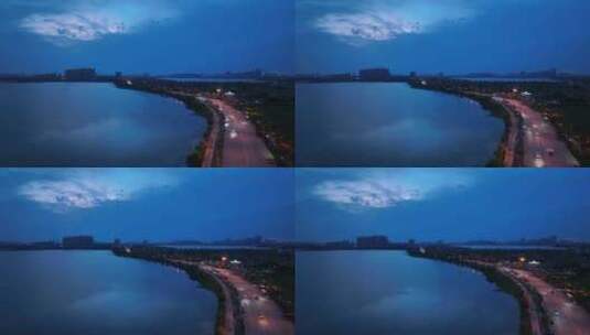 航拍城市湖边夜景高清在线视频素材下载