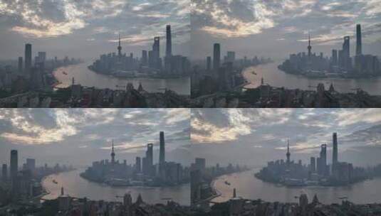 上海清晨航拍空镜高清在线视频素材下载
