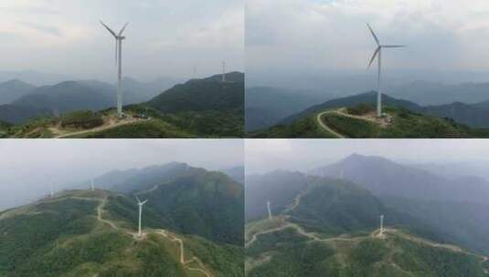 4k风车风电风车特写风能电力蓝天白云青山高清在线视频素材下载