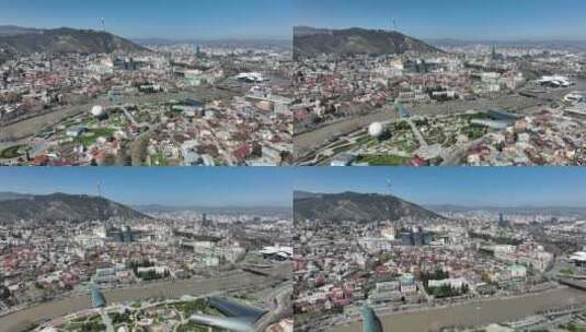 第比利斯中心在格鲁吉亚姆塔茨明达山下的鸟瞰图2022年春天高清在线视频素材下载