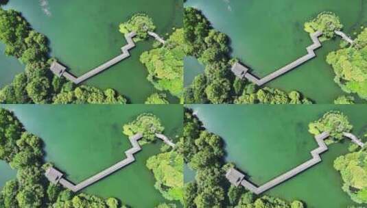 航拍杭州西湖景区浴鹄湾 霁虹桥高清在线视频素材下载