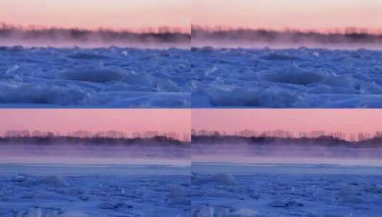 冰面融化雾气日出高清在线视频素材下载