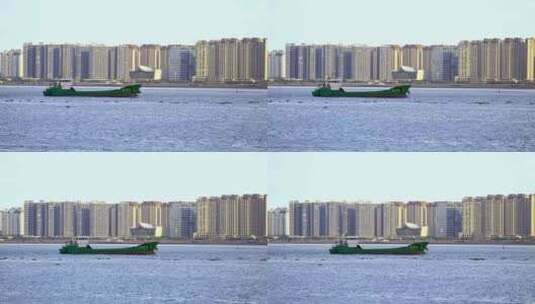 4K升格实拍汕头码头海上行驶的货轮高清在线视频素材下载