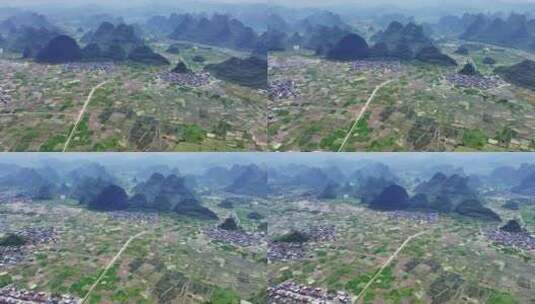 蓝天白云下桂林喀斯特地貌的村庄和田园风光高清在线视频素材下载