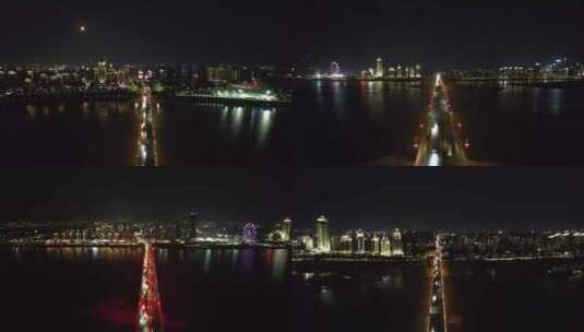 航拍江西南昌大桥夜景高清在线视频素材下载
