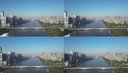 航拍广州珠江新城华南大桥高清在线视频素材下载