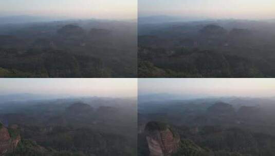 广东韶关丹霞山5A景区晚霞日落夕阳航拍高清在线视频素材下载