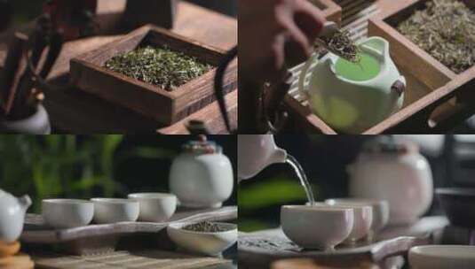 茶叶冲泡绿茶古风茶道文人意境喝茶品茶高清在线视频素材下载