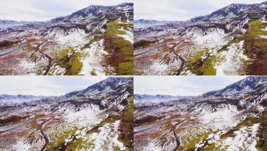 4k航拍冰岛冬天被白雪覆盖的山谷高清在线视频素材下载