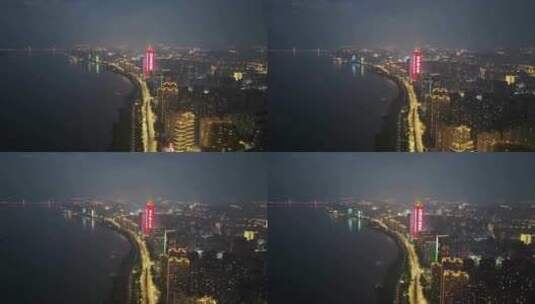 芜湖城市夜景 芜湖夜景航拍 滨江高清在线视频素材下载