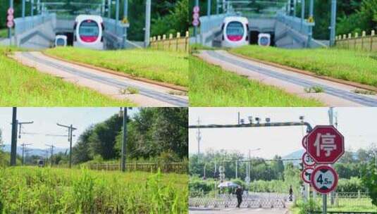 北京西郊郊野地铁列车有轨电车观光车高清在线视频素材下载