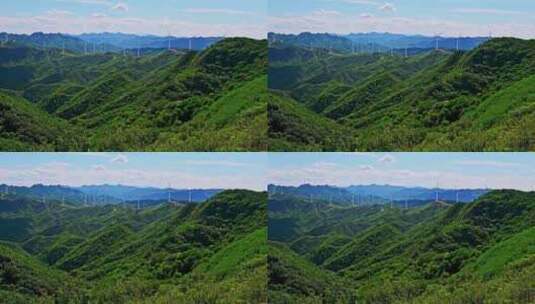 夏季绿色高山蓝天白云与风力发电机组高清在线视频素材下载