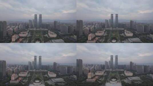 江西南昌市委市政府绿地双子塔航拍高清在线视频素材下载