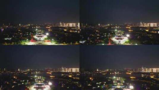 河南商丘市日月湖景区夜景航拍高清在线视频素材下载