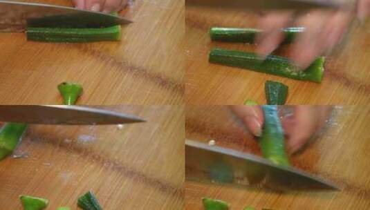煮秋葵切秋葵做饭处理时蔬视频高清在线视频素材下载