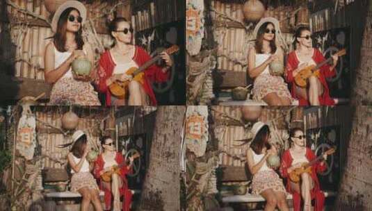 唱歌时弹尤克里里的女人高清在线视频素材下载