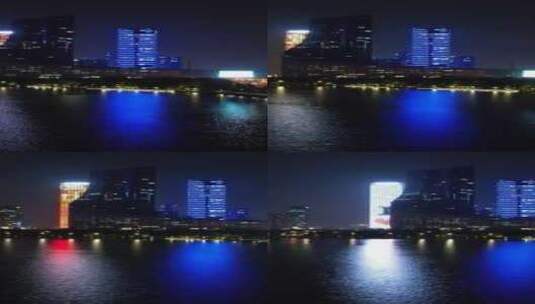 竖版航拍安徽合肥天鹅湖夜景高清在线视频素材下载