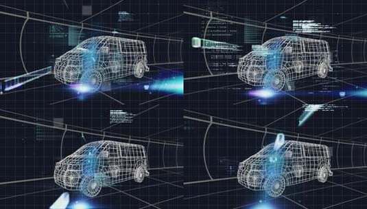 具有数据和信息的卡车通过隧道的3d模型动高清在线视频素材下载