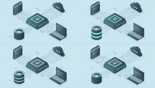 等距人工智能芯片动画。人工智能服务器高清在线视频素材下载