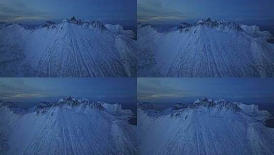 挪威塞尼亚岛北极圈峡湾地貌冬季雪景航拍高清在线视频素材下载