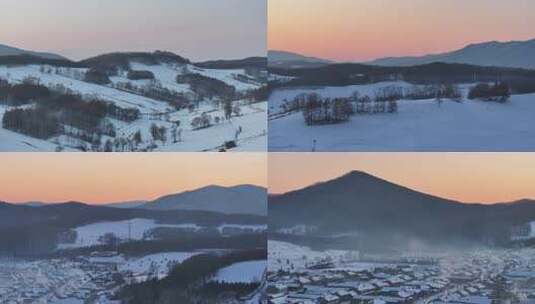 日落时分的雪后群山壮美景观高清在线视频素材下载