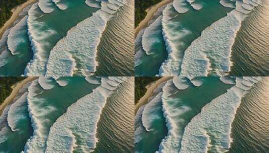 俯瞰海浪拍打沙滩高清在线视频素材下载