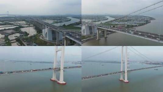 广州南沙大桥航拍大桥车流全景高清在线视频素材下载