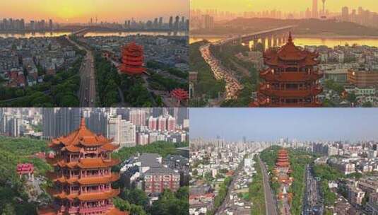 【合集】武汉黄鹤楼航拍延时日落高铁宣传片高清在线视频素材下载