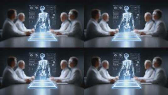 医生团队会议全息人体数据分析高清在线视频素材下载